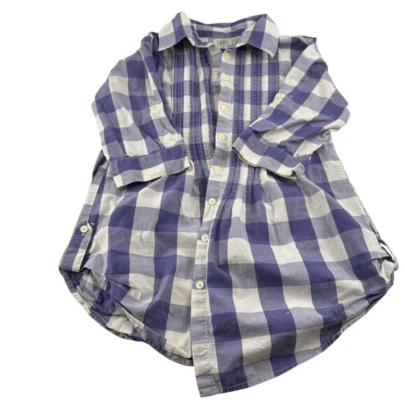 Levis Medium Blue White Plaid Cotton Shirt button up 3/4 sleeves - Picture 1 of 5
